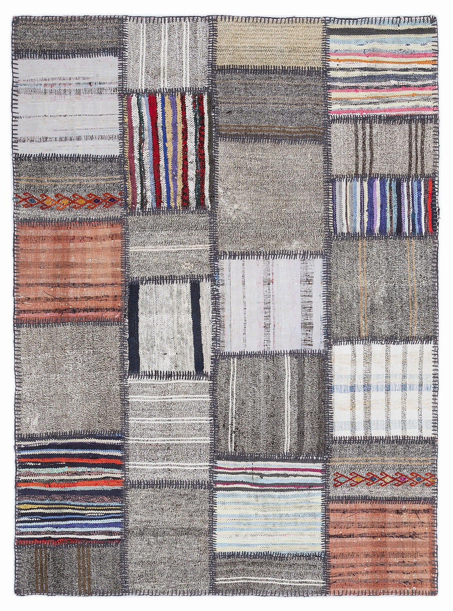 Beyaz Gri Anadolu Geometrik Modern Yün Halı 160x230 - Özel Seri