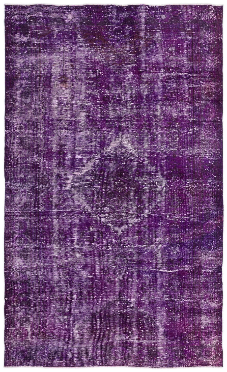 Alfombra morada y gris tejida a mano, envejecida y con diseño abstracto, 178x298 cm – en el pasillo