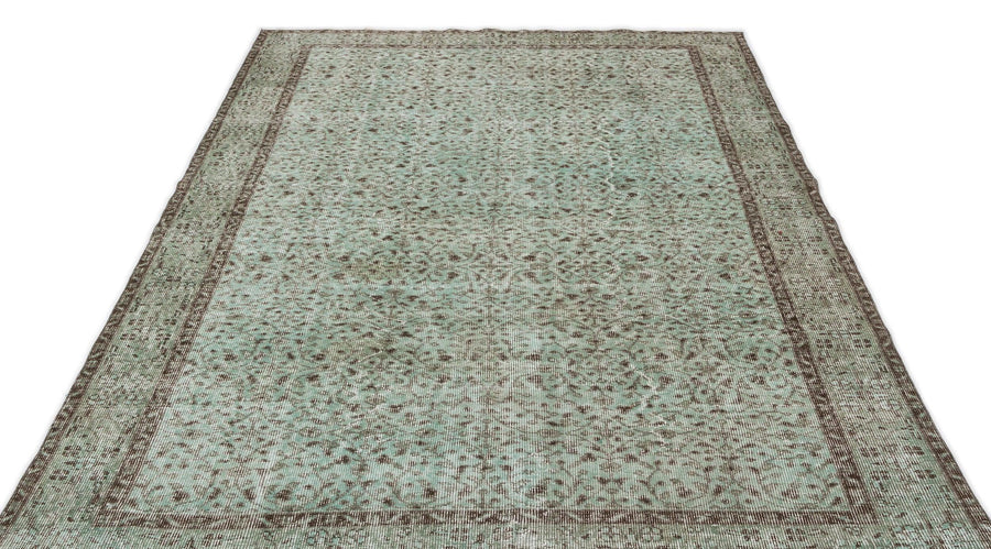 Yeşil Eskitme Geometrik Yün Halı 164x274