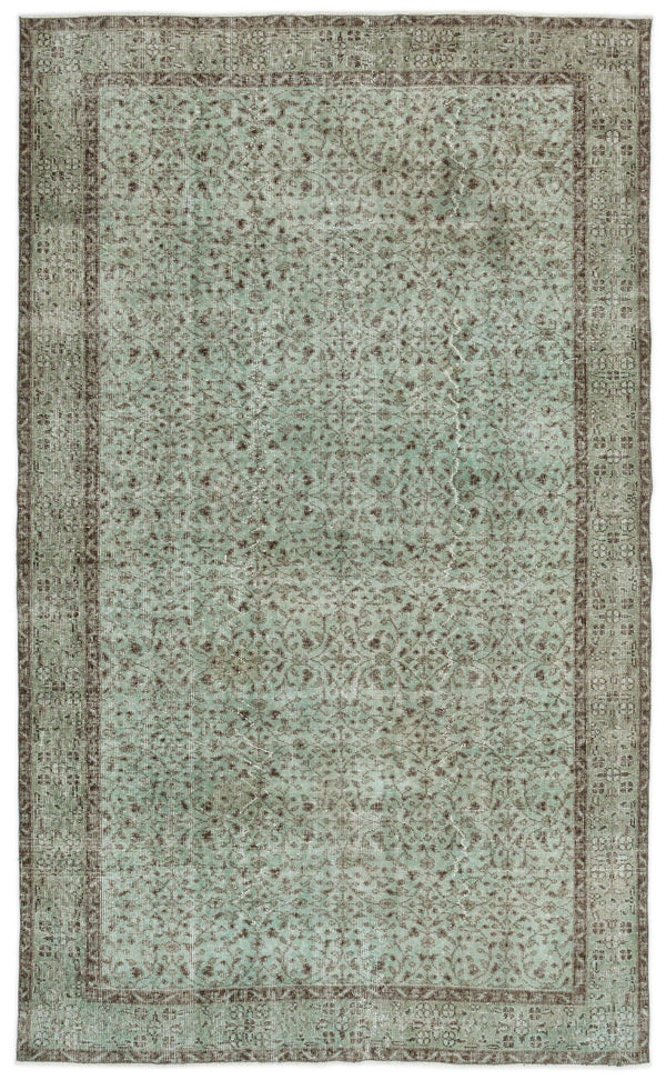 Yeşil Eskitme Geometrik Yün Halı 164x274