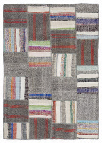 Gri El Dokuma Halı Çok Renkli Geometrik Desenli 160x230 cm 1351
