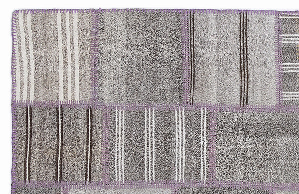 Gri Anadolu Modern Çizgili Yün Halı 160x230 - Özel Seri