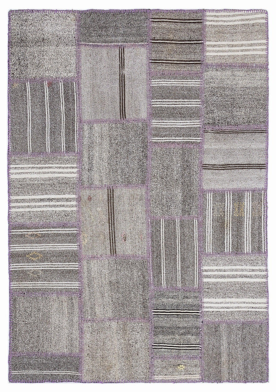 Gri Anadolu Modern Çizgili Yün Halı 160x230 - Özel Seri