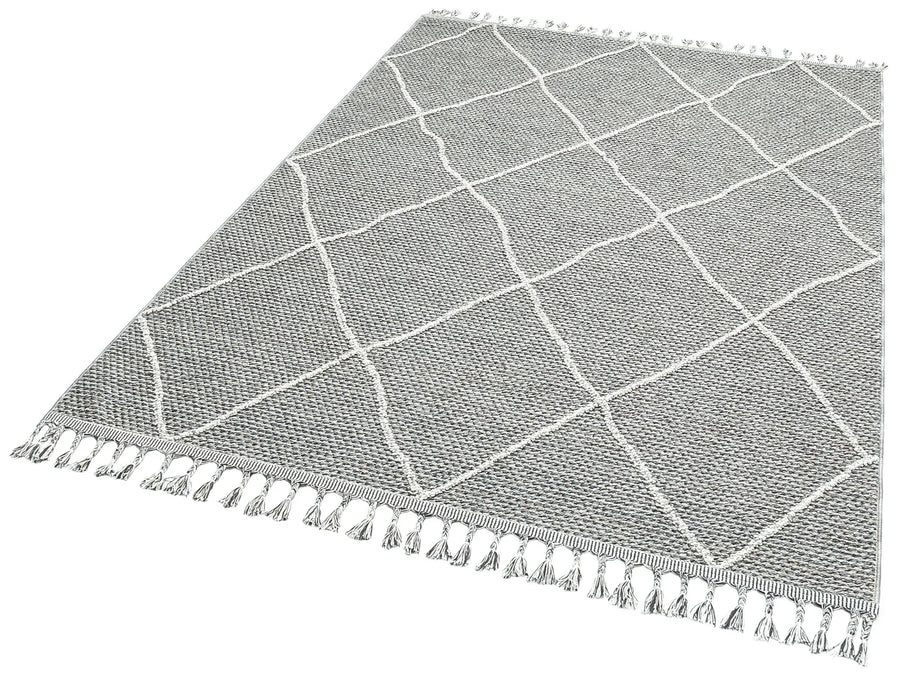Beyaz Gri Dekoratif Geometrik Halı - Pati Dostu - Toz Vermez