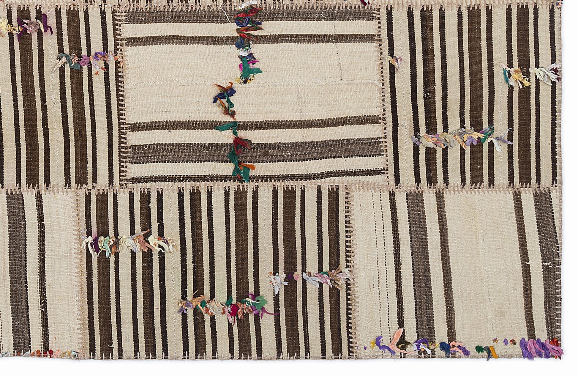 Teselya Bej Çizgili Yün El Dokuma Halısı 160 x 230 Apex Unique