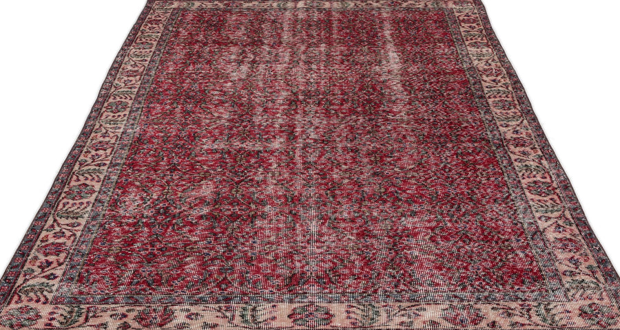 Kırmızı Anadolu Eskitme Çiçekli Yün Halı 167x278 - Özel Seri
