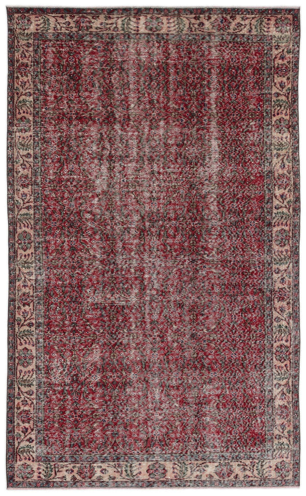 Kırmızı Anadolu Eskitme Çiçekli Yün Halı 167x278 - Özel Seri