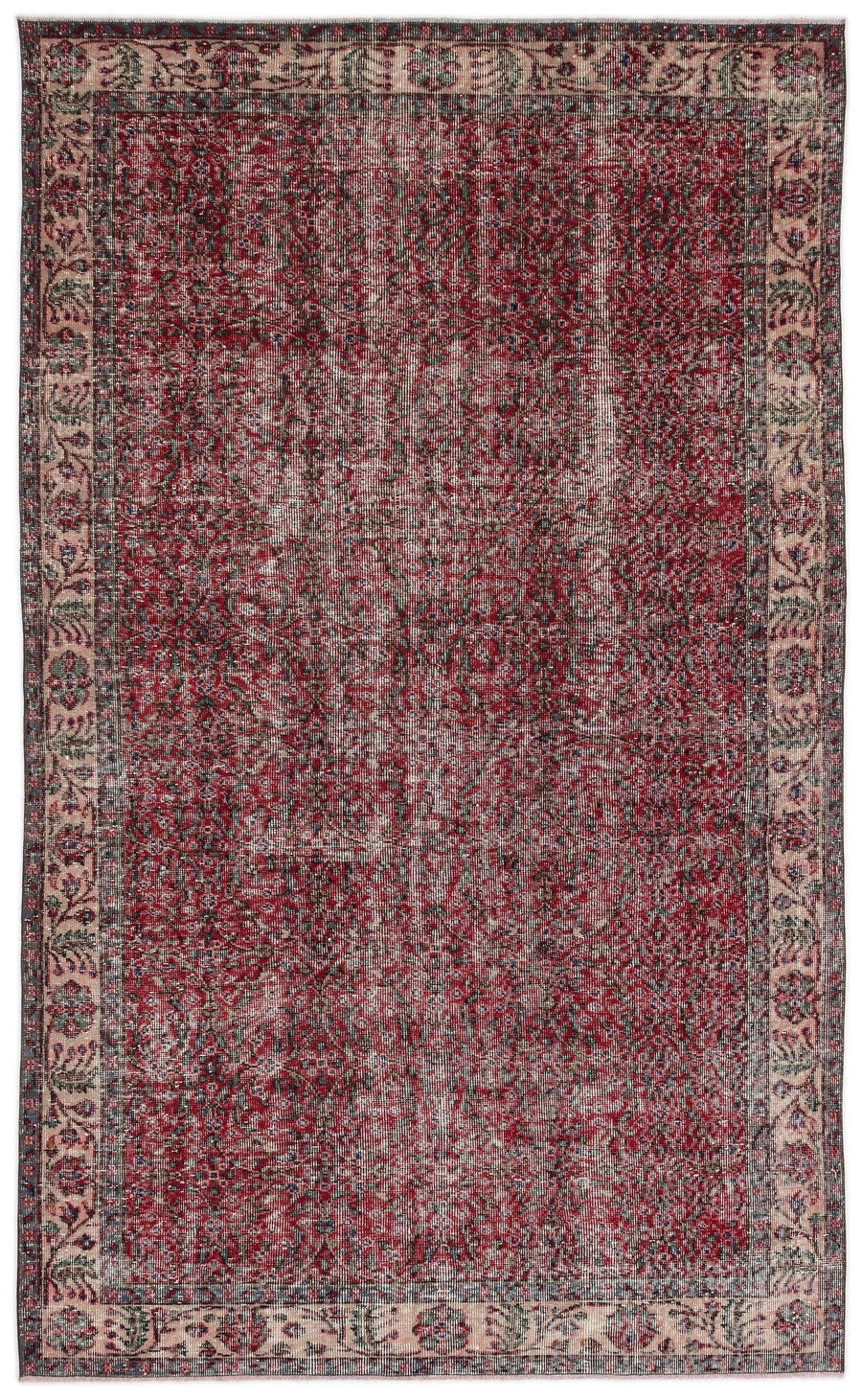 Çiçek Desenli Kırmızı Vintage El Dokuma Halı 167x278 cm – Oturma odası kullanımı