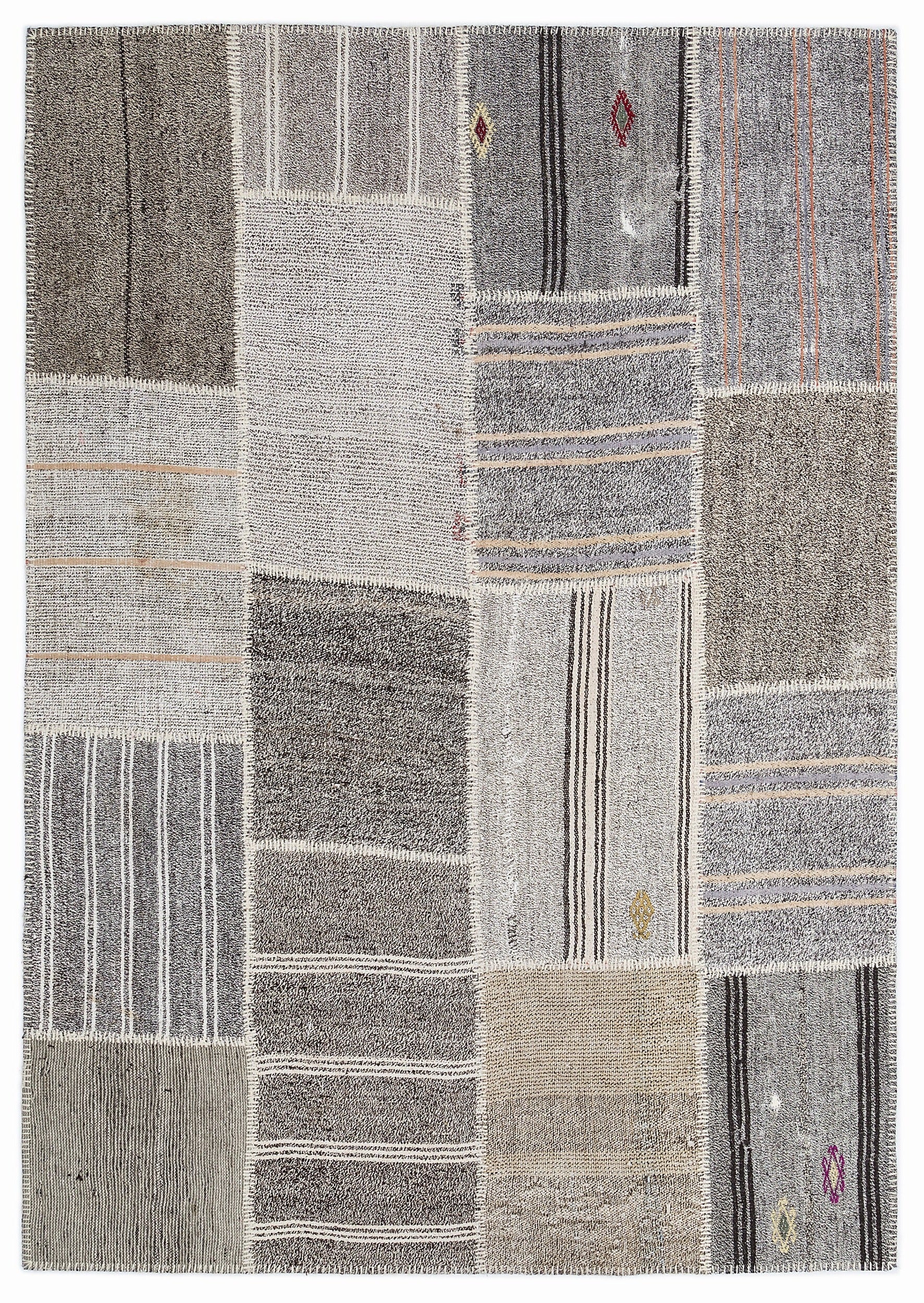 Teselya Bej Çizgili Yün El Dokuma Halısı 160 x 230 Apex Unique