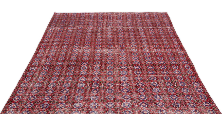Kırmızı Anadolu Eskitme Geometrik Yün Halı 184x266 - Özel Seri