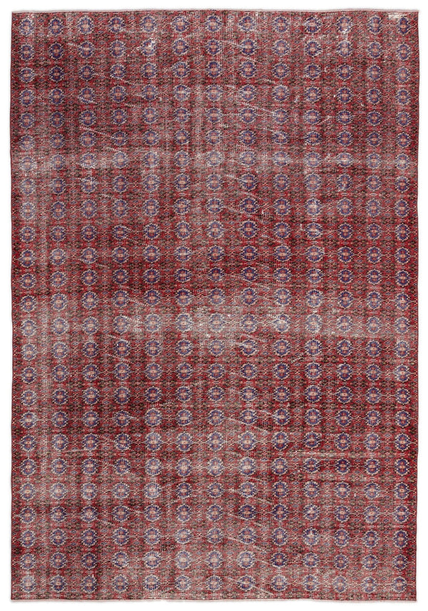 Kırmızı Anadolu Eskitme Geometrik Yün Halı 184x266 - Özel Seri