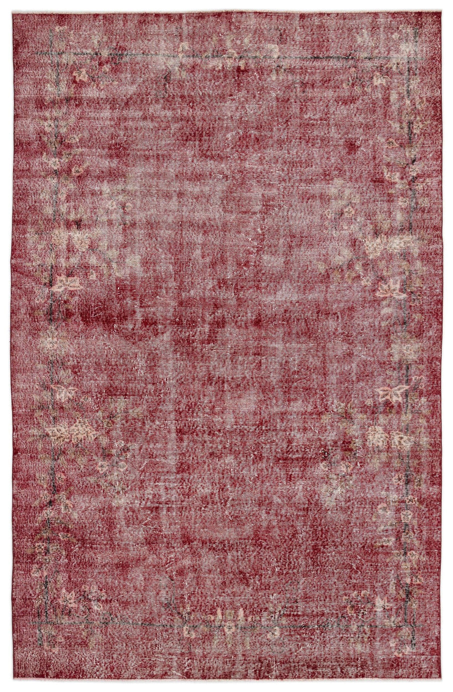 Kırmızı Anadolu Eskitme Çiçekli Yün Halı 213x336 - Özel Seri