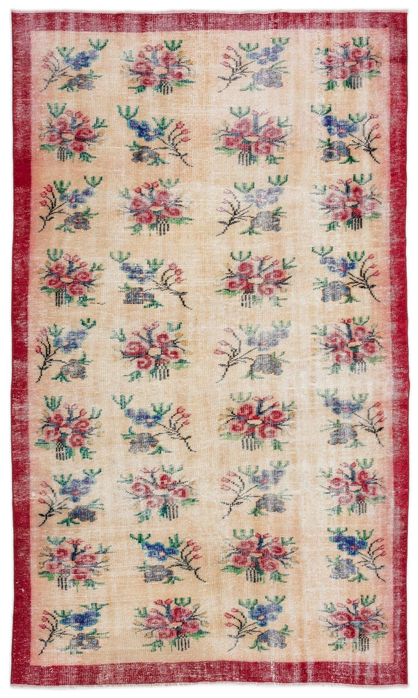 Krem Isparta Eskitme Çiçekli Yün Halı 173x310 - Özel Seri