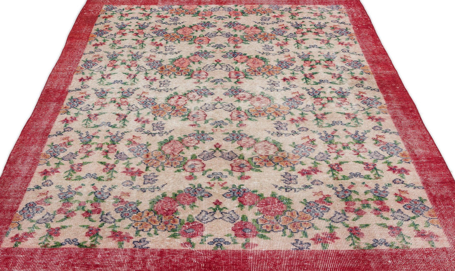 Krem Isparta Eskitme Çiçekli Yün Halı 165x264 - Özel Seri