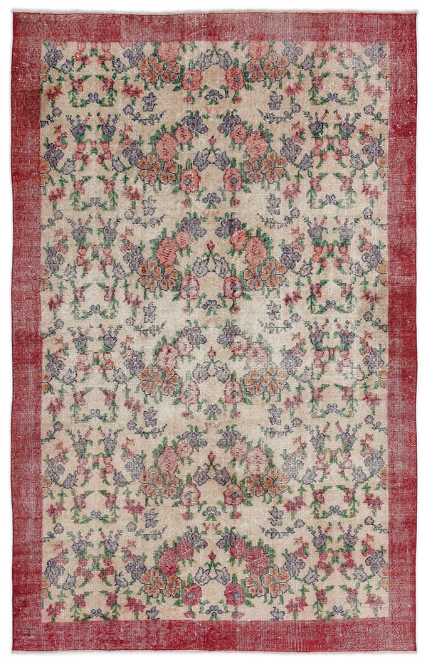 Krem Isparta Eskitme Çiçekli Yün Halı 165x264 - Özel Seri