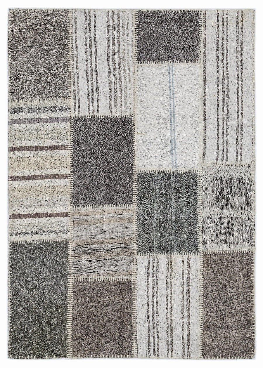 Gri Anadolu Geometrik Modern Yün Halı 120x172 - Özel Seri