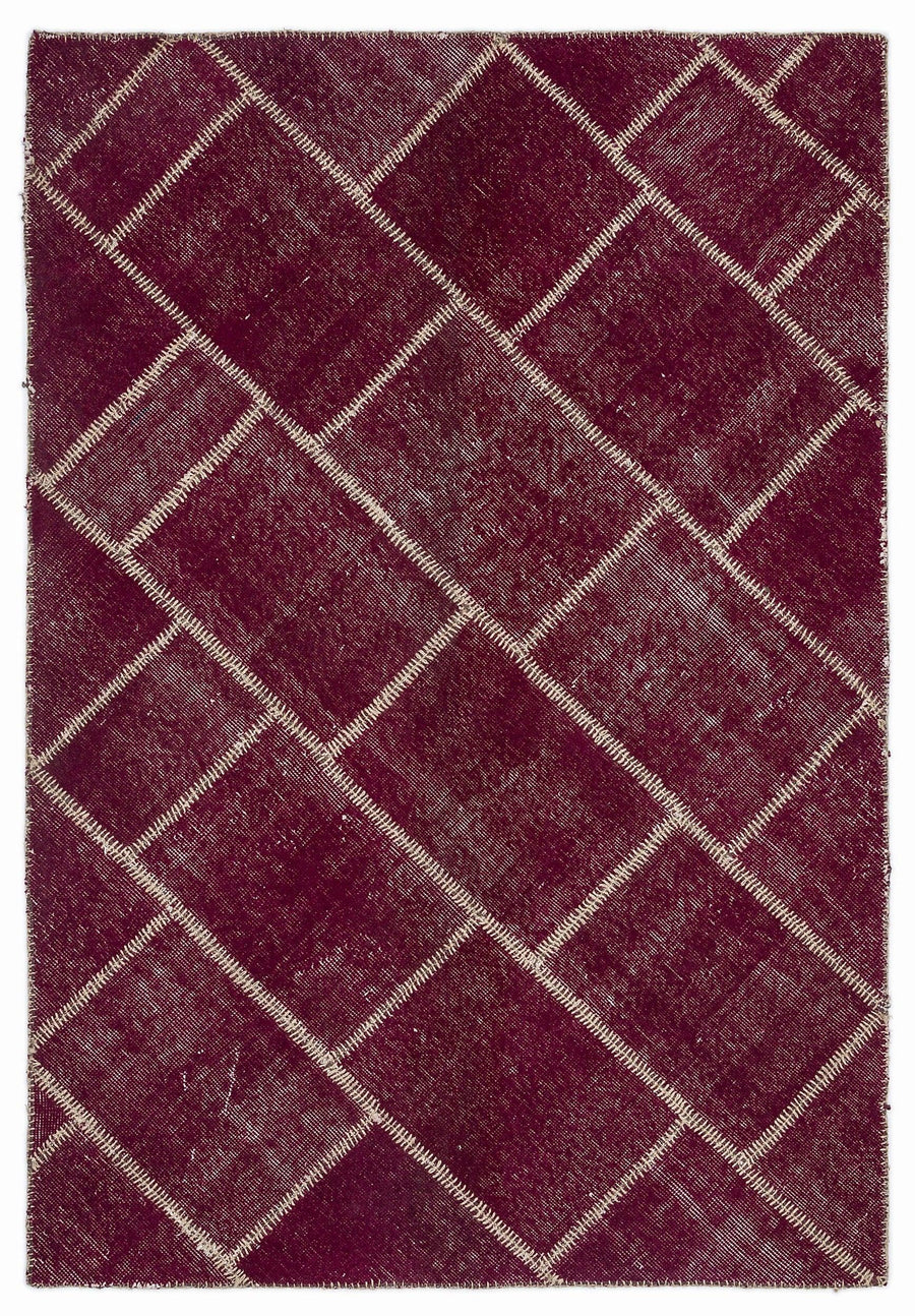 Bordo Anadolu Eskitme Geometrik Yün Halı 120x180 - Özel Seri