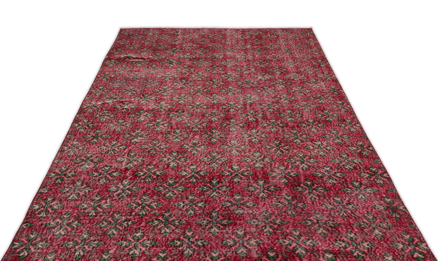 Kırmızı Anadolu Eskitme Geometrik Yün Halı 168x294 - Özel Seri