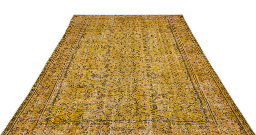 Sarı Eskitme Geometrik Yün Halı 173x280