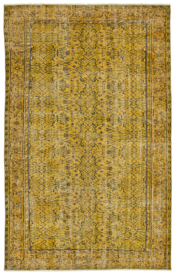 Sarı Eskitme Geometrik Yün Halı 173x280