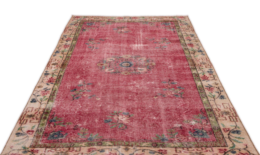 Kırmızı Isparta Eskitme Madalyonlu Yün Halı 158x274 - Özel Seri