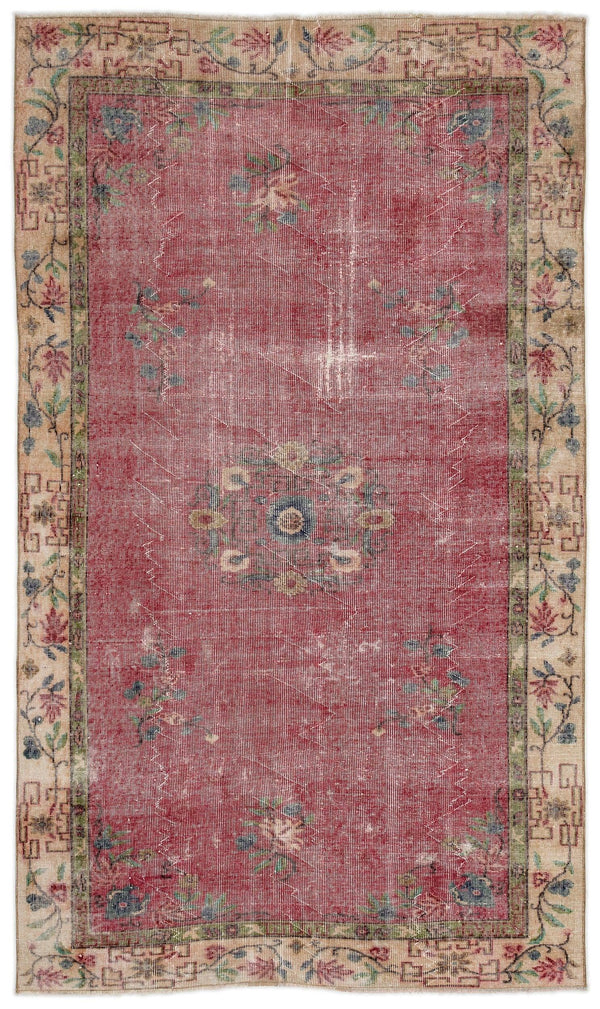 Kırmızı Isparta Eskitme Madalyonlu Yün Halı 158x274 - Özel Seri