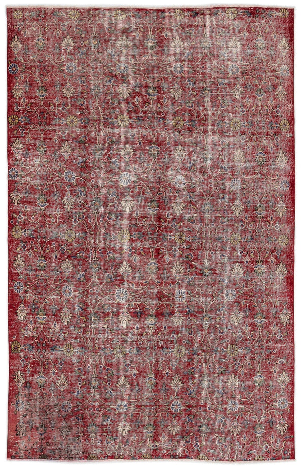 Kırmızı Anadolu Eskitme Madalyonlu Yün Halı 175x268 - Özel Seri