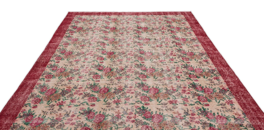 Krem Isparta Eskitme Çiçekli Yün Halı 208x313 - Özel Seri