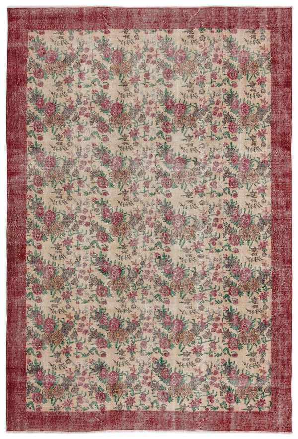 Krem Isparta Eskitme Çiçekli Yün Halı 208x313 - Özel Seri
