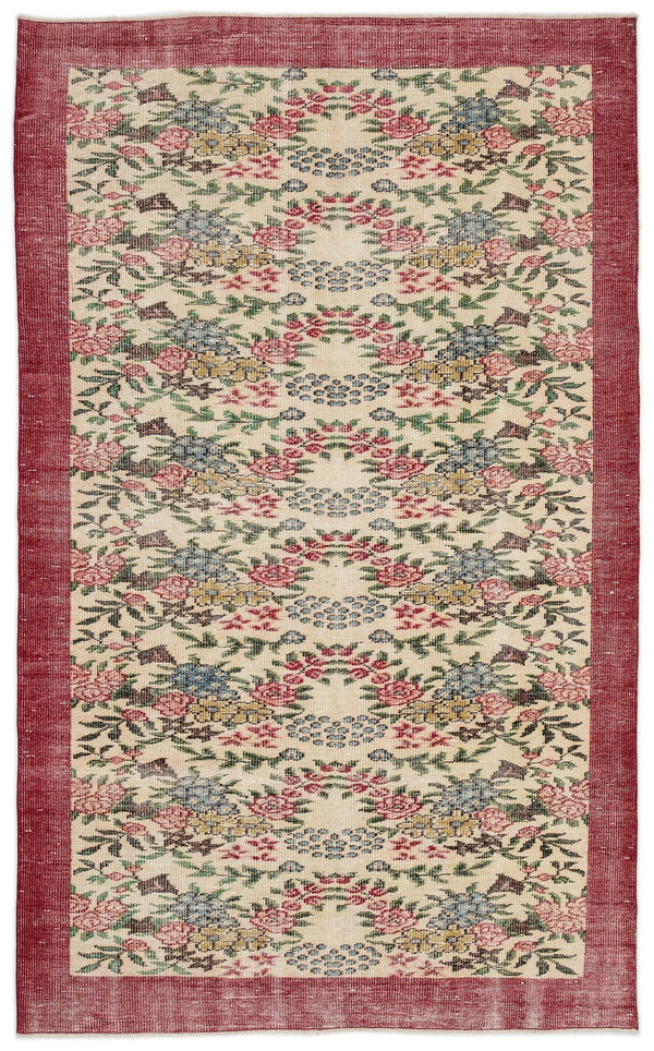 Krem Isparta Çiçekli Yün Halı 164x273 - Özel Seri