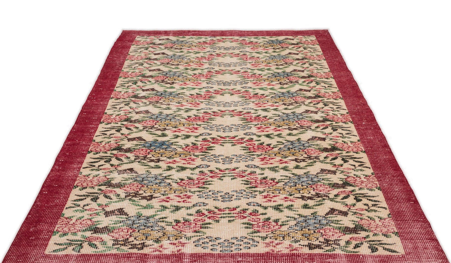 Krem Isparta Çiçekli Yün Halı 164x273 - Özel Seri