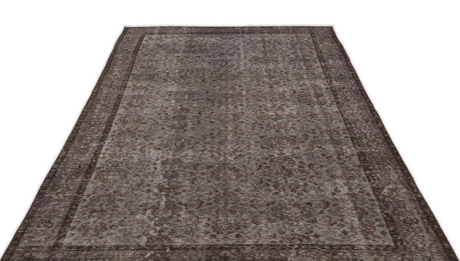Gri Anadolu Geometrik Çiçekli Yün Halı 175x285 - Özel Seri
