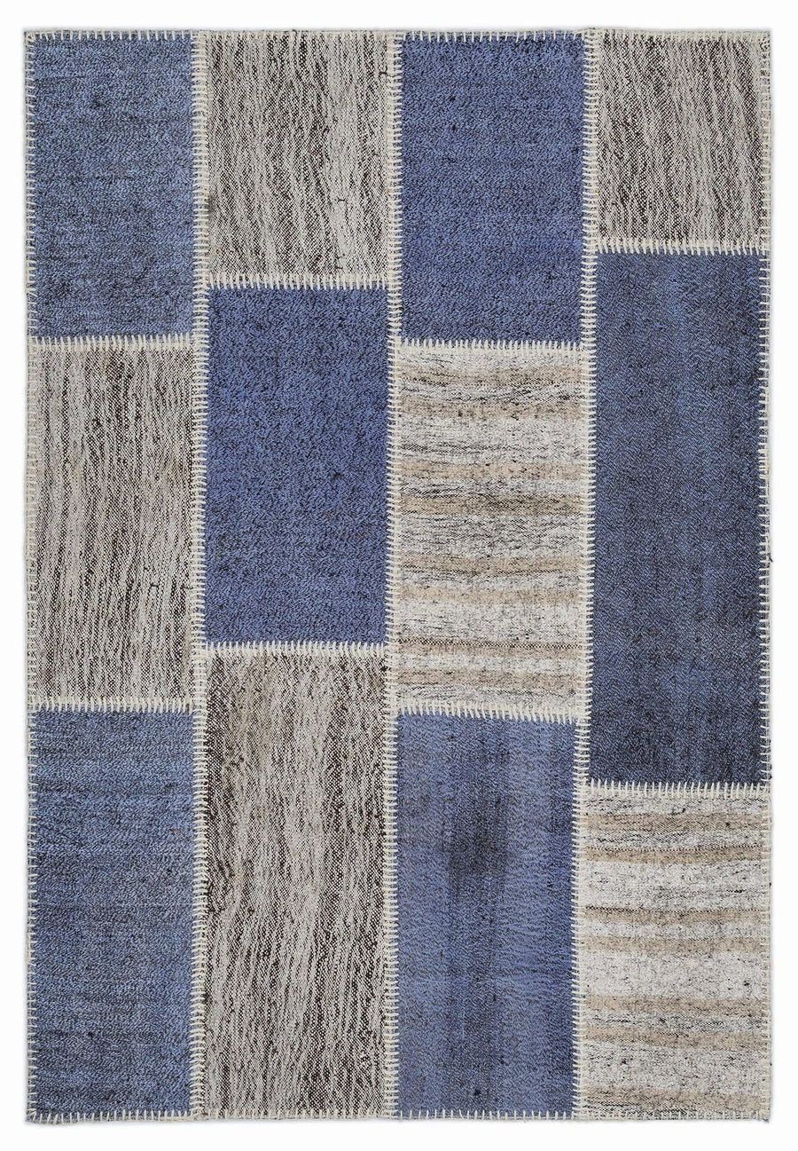 Bej Eskitme Geometrik Yün Halı 120x180