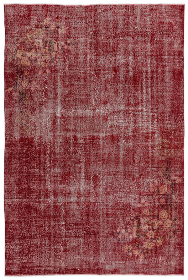 Kırmızı Anadolu Eskitme Modern Yün Halı 203x310 - Özel Seri