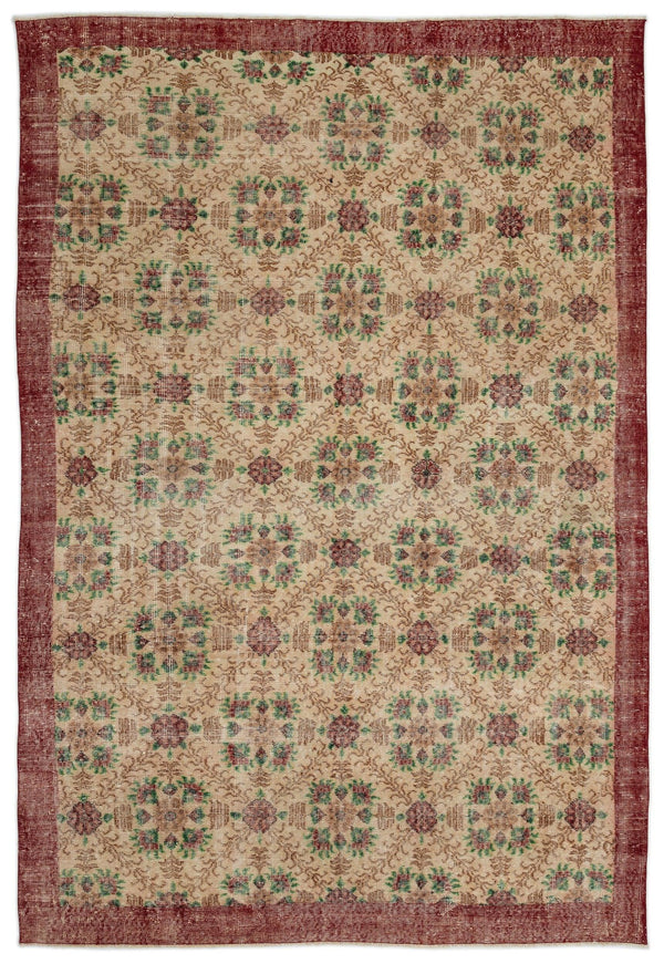Krem Anadolu Geometrik Çiçekli Yün Halı 216x315 - Özel Seri
