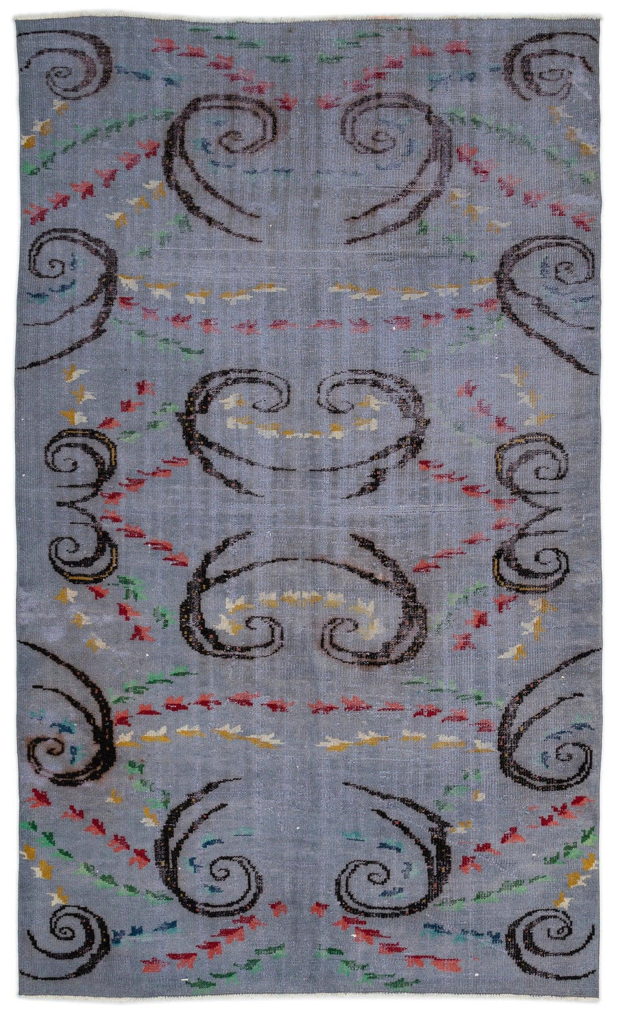 Grauer Wollteppich mit abstraktem Muster, handgeknüpft 180x307 cm – im Flur
