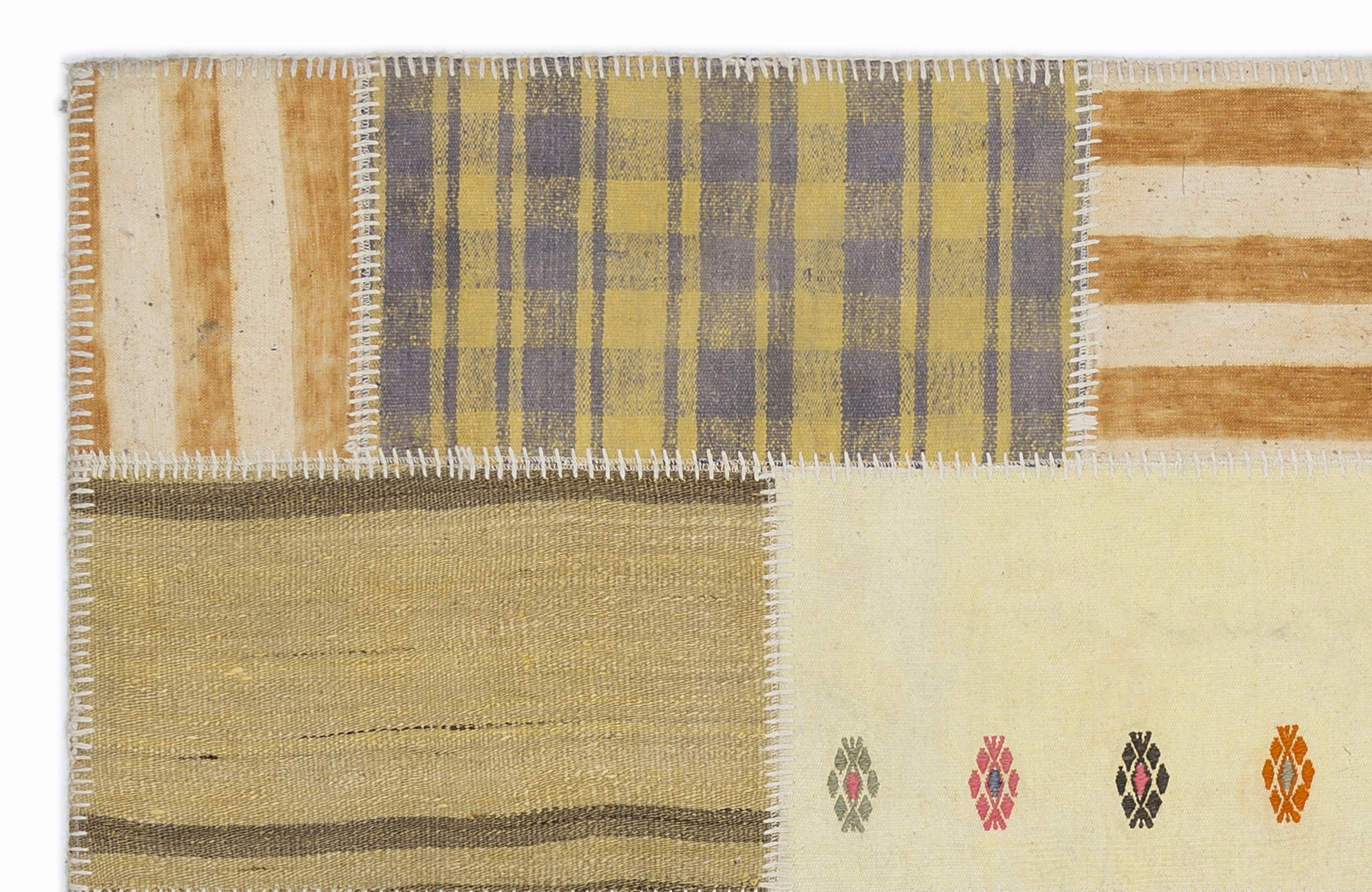 Teselya Sarı Patchwork Yün El Dokuma Halısı 120 x 180 Apex Unique