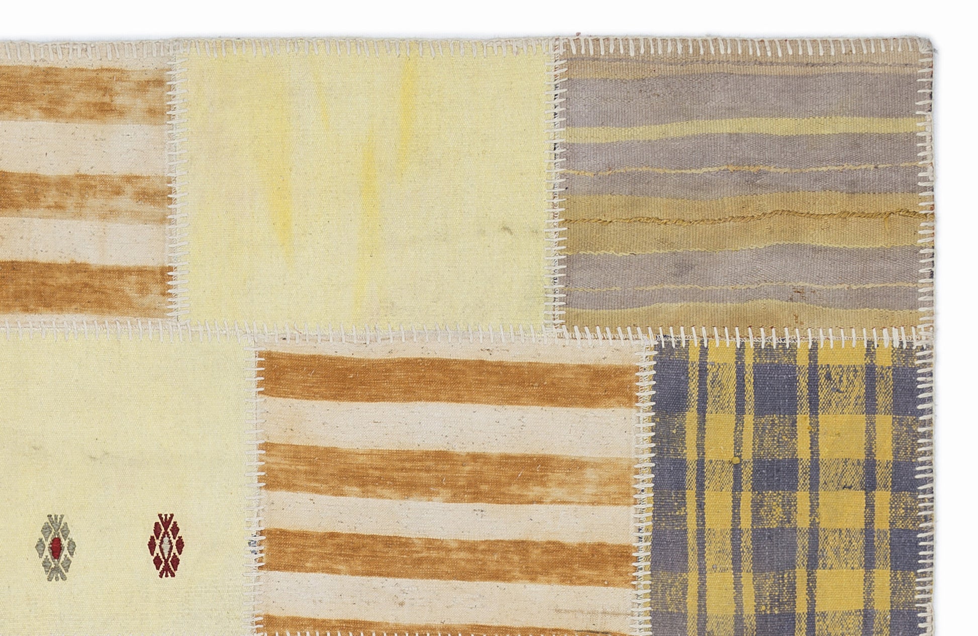 Teselya Sarı Patchwork Yün El Dokuma Halısı 120 x 180 Apex Unique