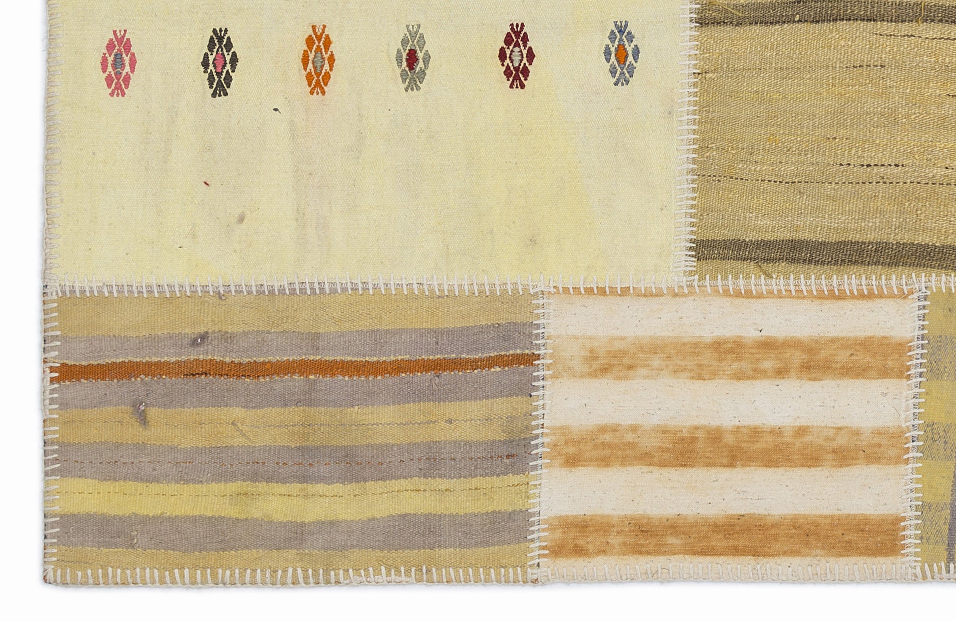 Teselya Sarı Patchwork Yün El Dokuma Halısı 120 x 180 Apex Unique