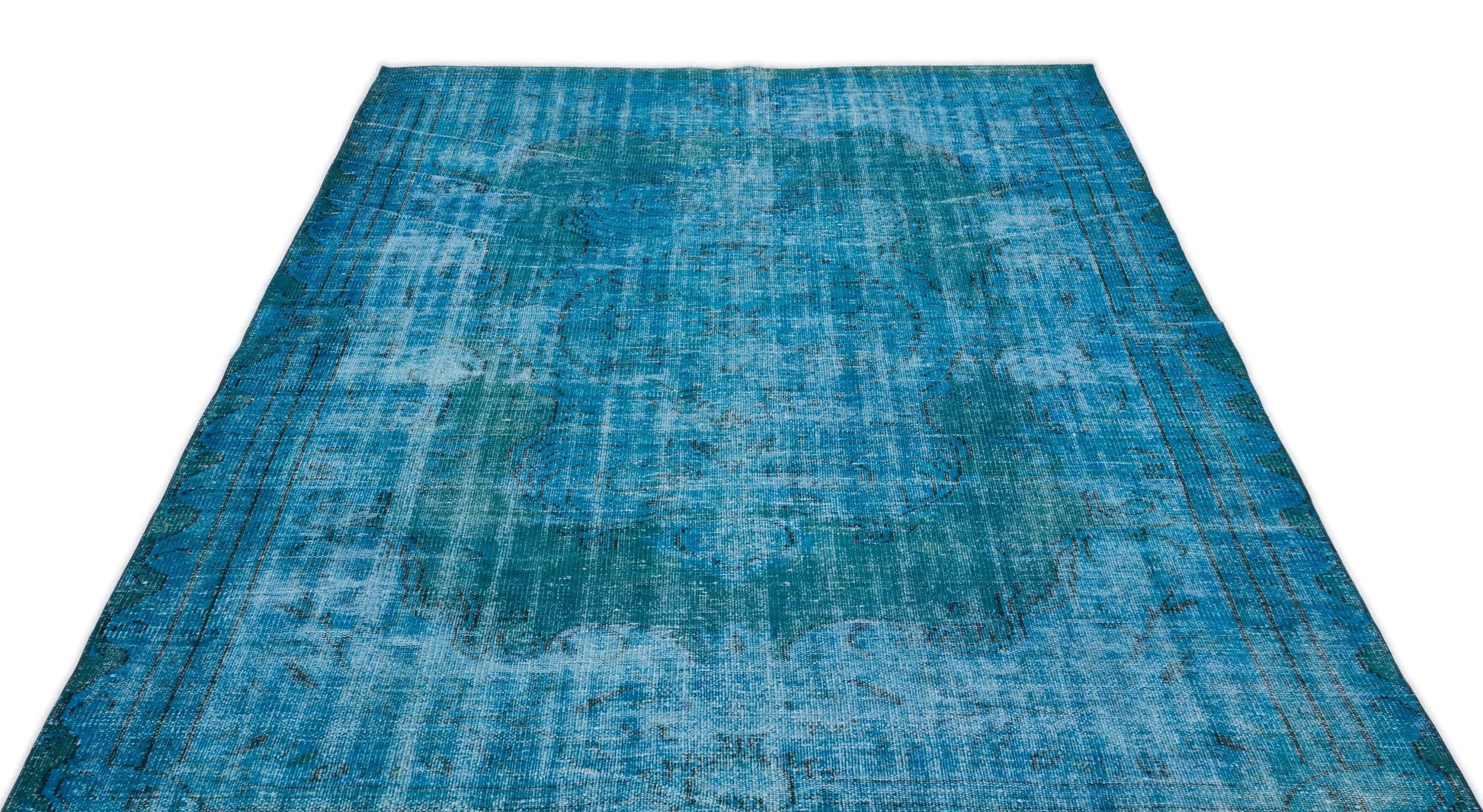 Beyaz Lacivert Bohem Geometrik Yün Halı 181x272