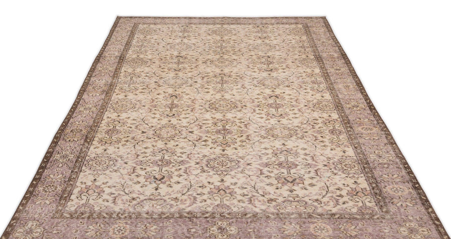 Bej Anadolu Eskitme Çiçekli Yün Halı 174x262 - Özel Seri