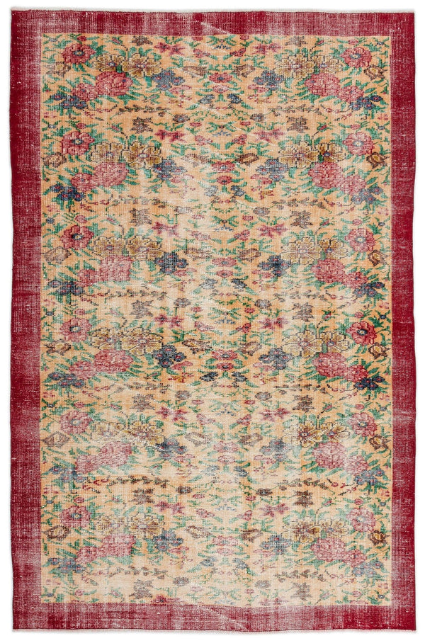Krem Isparta Eskitme Çiçekli Yün Halı 173x262 - Özel Seri