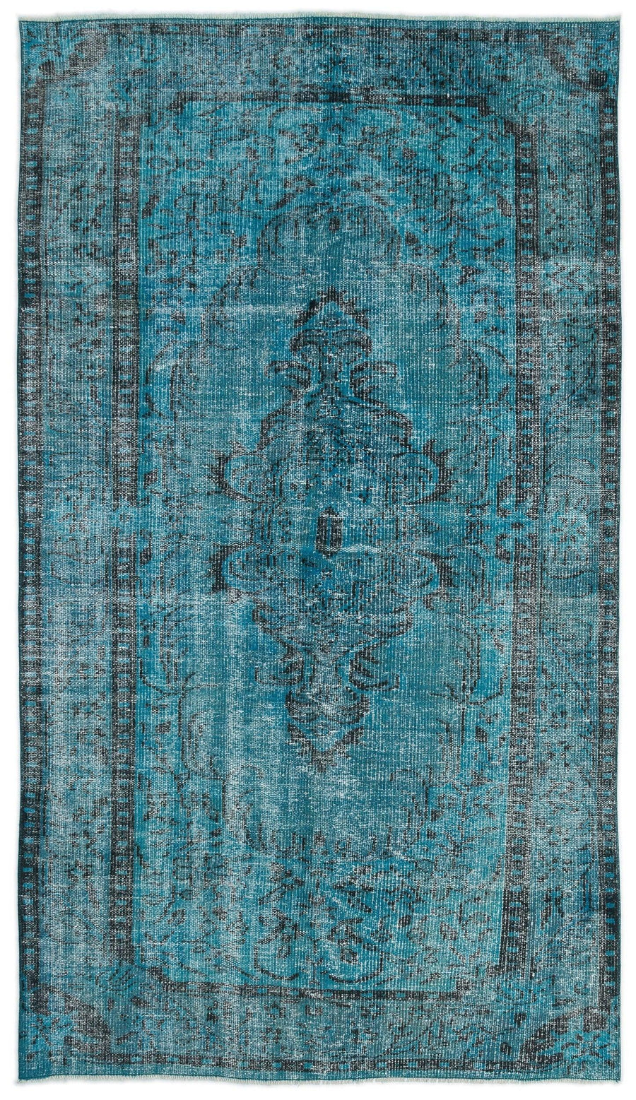 Turquoise & Grey Medallion Overdyed Vintage Rug 152x260 cm (5' x 8'6") – in the living room