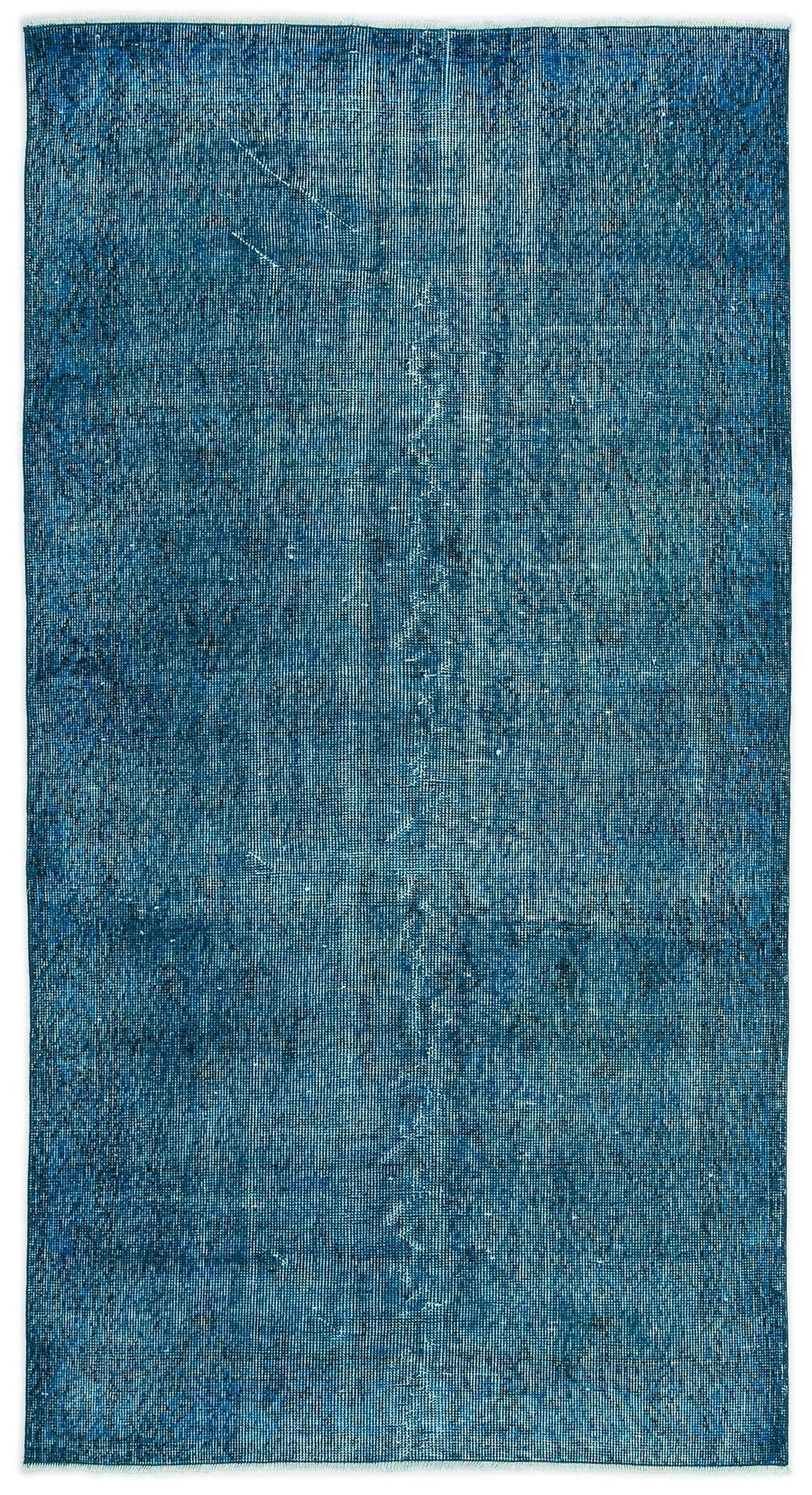 Solid Blue Overdyed Vintage Turkish Rug 110x207 cm (3'7" x 6'9") – in the hallway