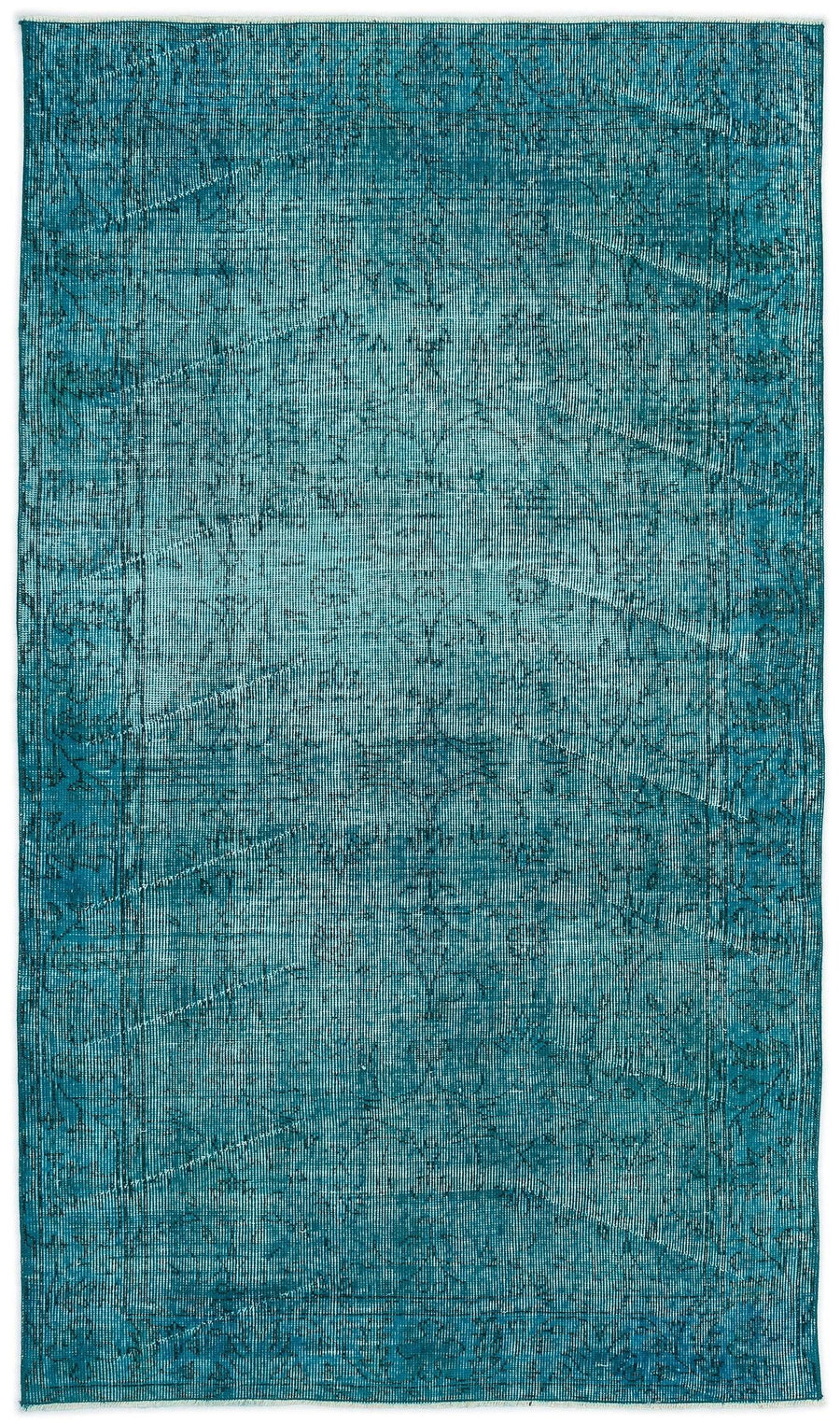 Turquoise & Blue Abstract Overdyed Vintage Rug 118x208 cm (3'10" x 6'10") – in the living room