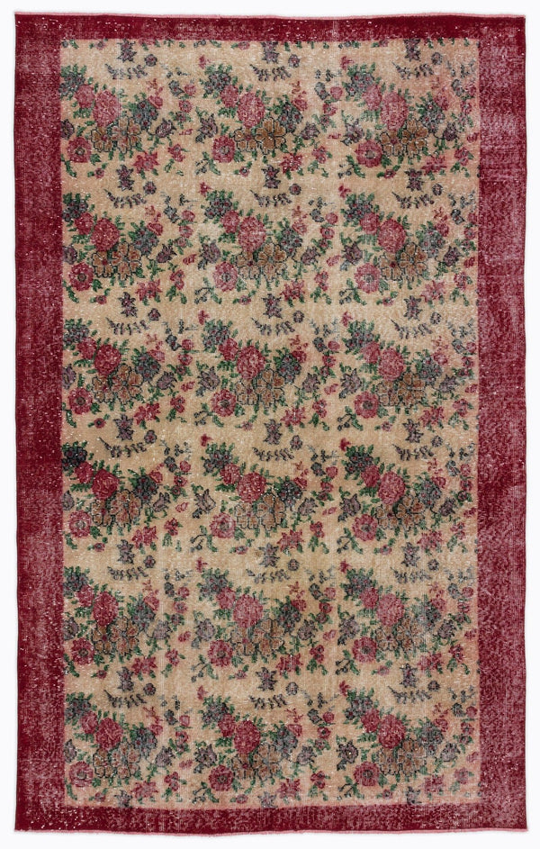 Krem Anadolu Eskitme Çiçekli Yün Halı 161x256 - Özel Seri