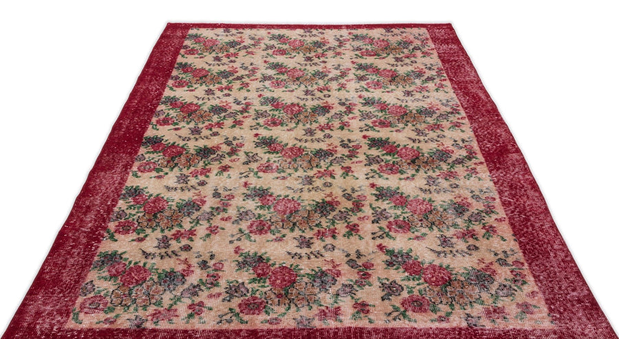 Krem Anadolu Eskitme Çiçekli Yün Halı 161x256 - Özel Seri