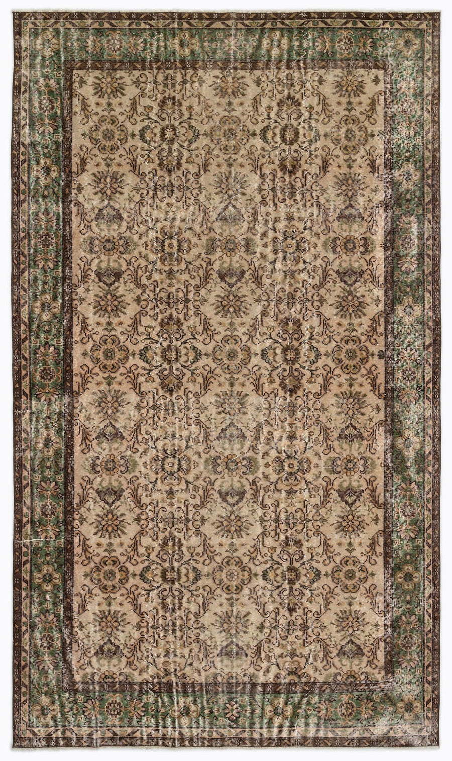 سجادة صوفية منسوجة يدويًا باللونين البيج والأخضر، مزينة بالزهور 172x293 cm – في غرفة المعيشة
