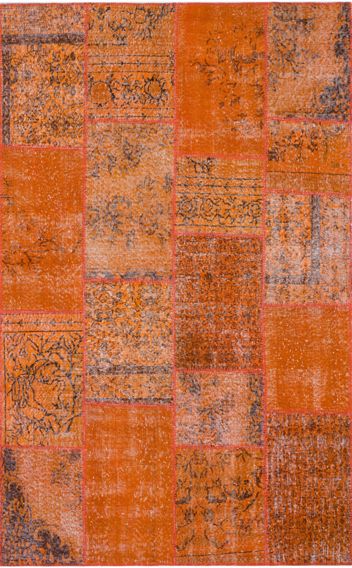 Finkenstein Turuncu Patchwork Yün El Dokuma Halısı 120 x 180 Eko