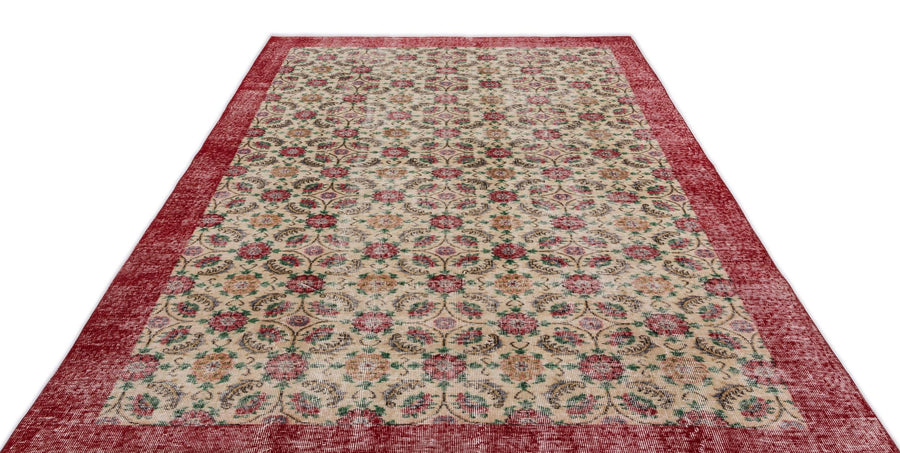 Krem Anadolu Eskitme Çiçekli Yün Halı 206x308 - Özel Seri